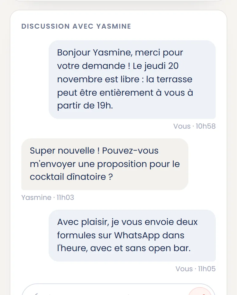 La discussion entre l’établissement et la cliente